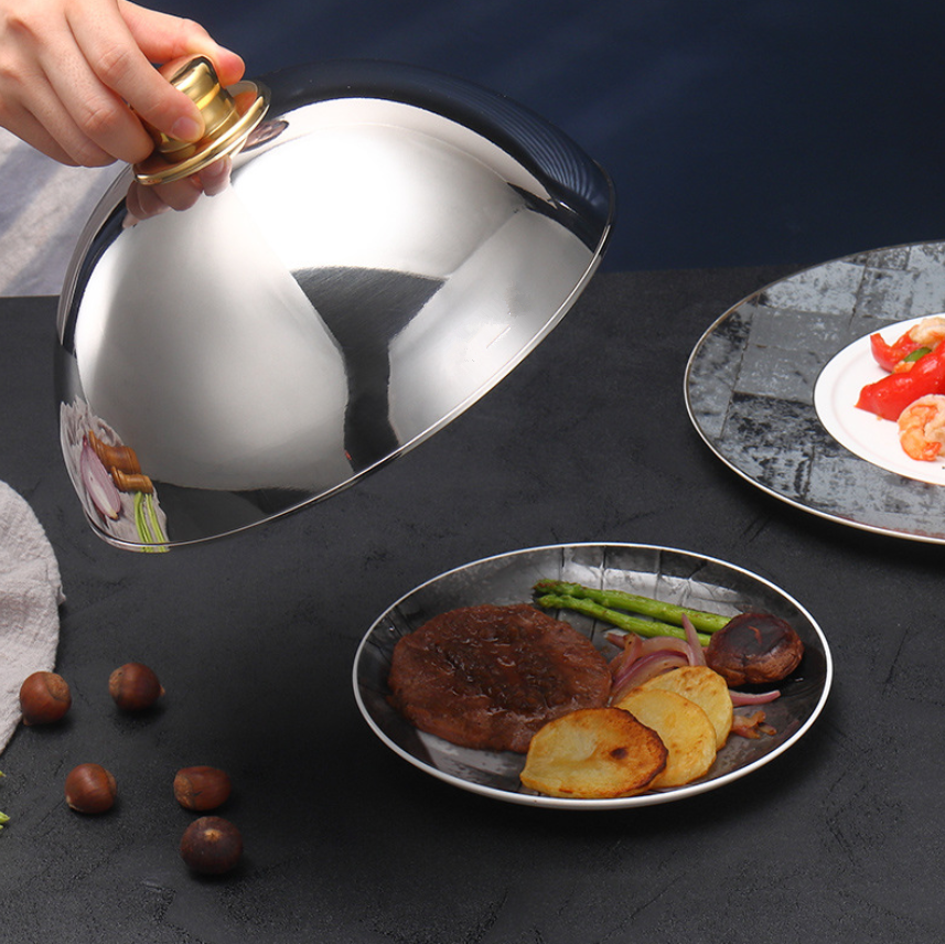 Hot Selling Stainless Steel Restaurant Cloche Serving Dish Food Cover Cheese Melting Dome Steaming Food Cover