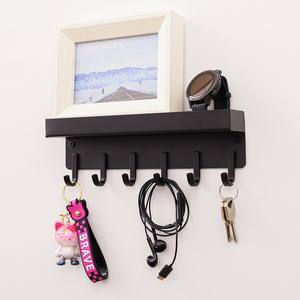 Stainless Steel Black Wall Mounted Key Hooks Mail Holder with 6 Hooks