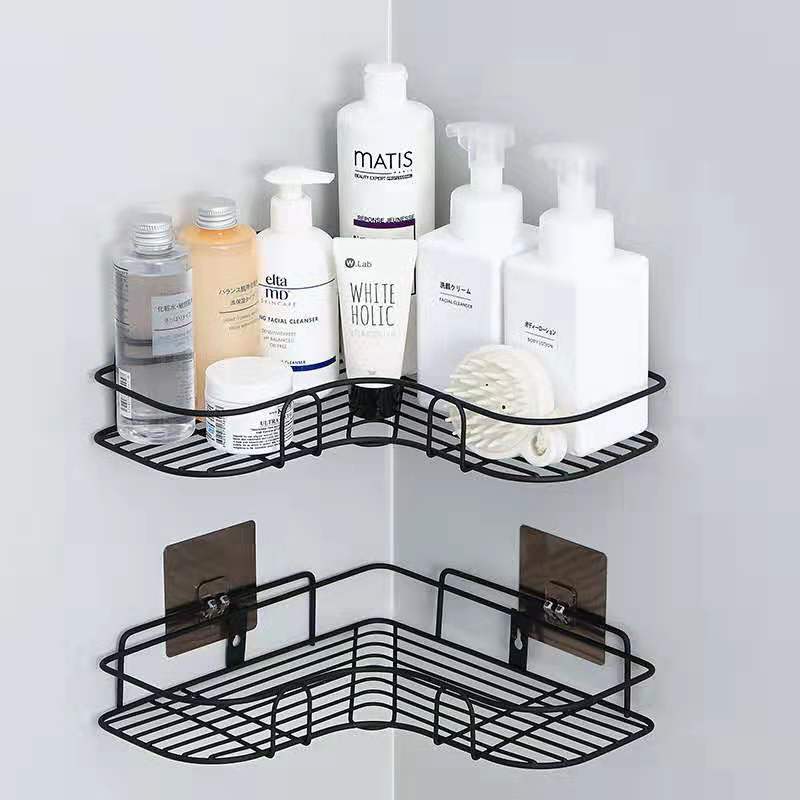 Metal Wall Mounted Bathroom Organizer Corner Rack Adhesive Shower Corner Caddy