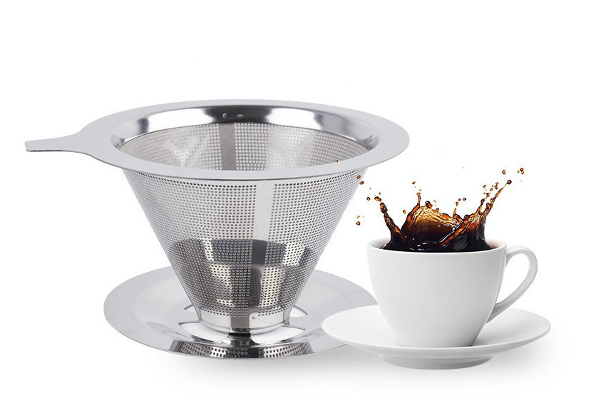 Stainless Steel Cone Pour Over Coffee Dripper Coffee Maker Double Mesh Paperless Reusable Coffee Filter