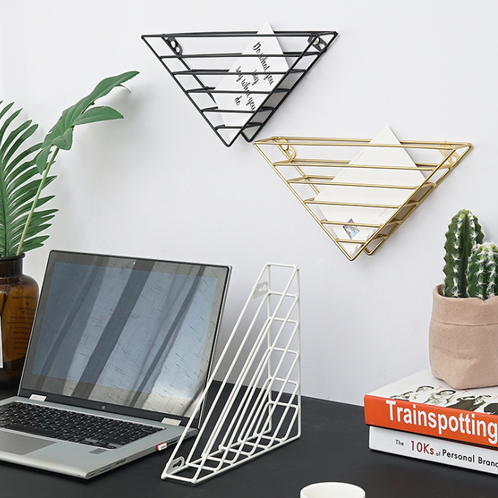 Wall Mounted Triangle Book Shelf Iron Structure Practical Wall Hanging Book Rack Metal Newspaper File Magazine Holder Rack