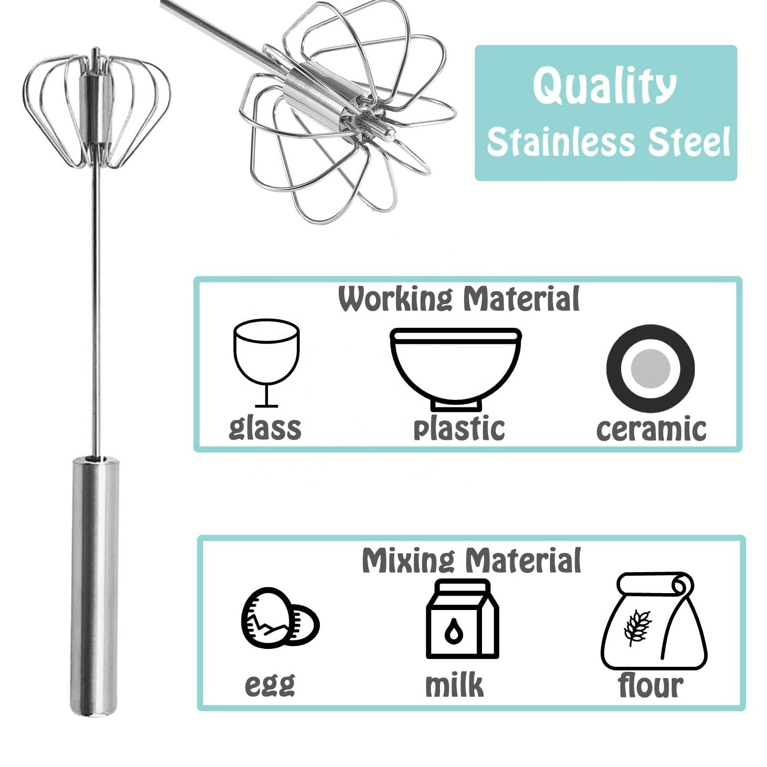 Easy Use Stainless Steel Hand Push Semi-automatic Egg Whisk