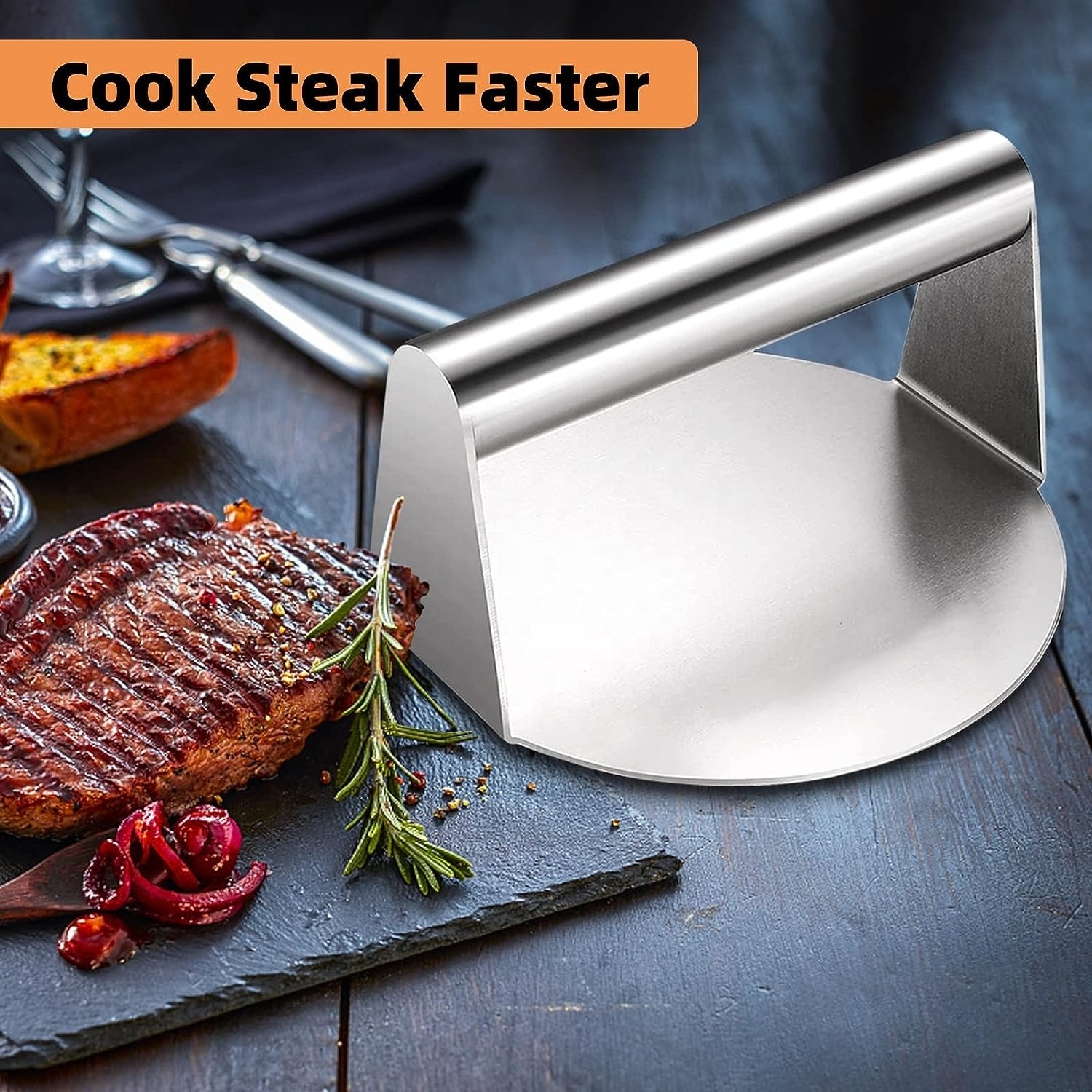 Stainless Steel Smash Burger Press for Grilling Meat Patty