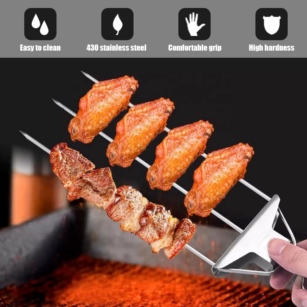 Professional Stainless Steel 3-prong Kabob Skewers for Grilling with Slider