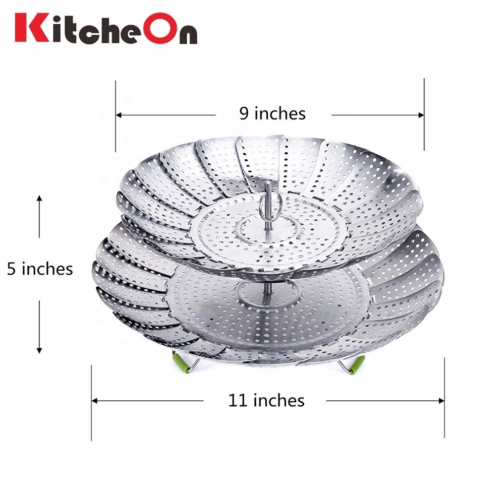 Collapsible 2 Tier Stainless Steel Vegetable Steamer Basket with Foldable Feet