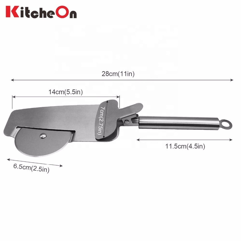 Multifunctional Stainless Steel Pizza Cutter Cake Server Shovel with Clip