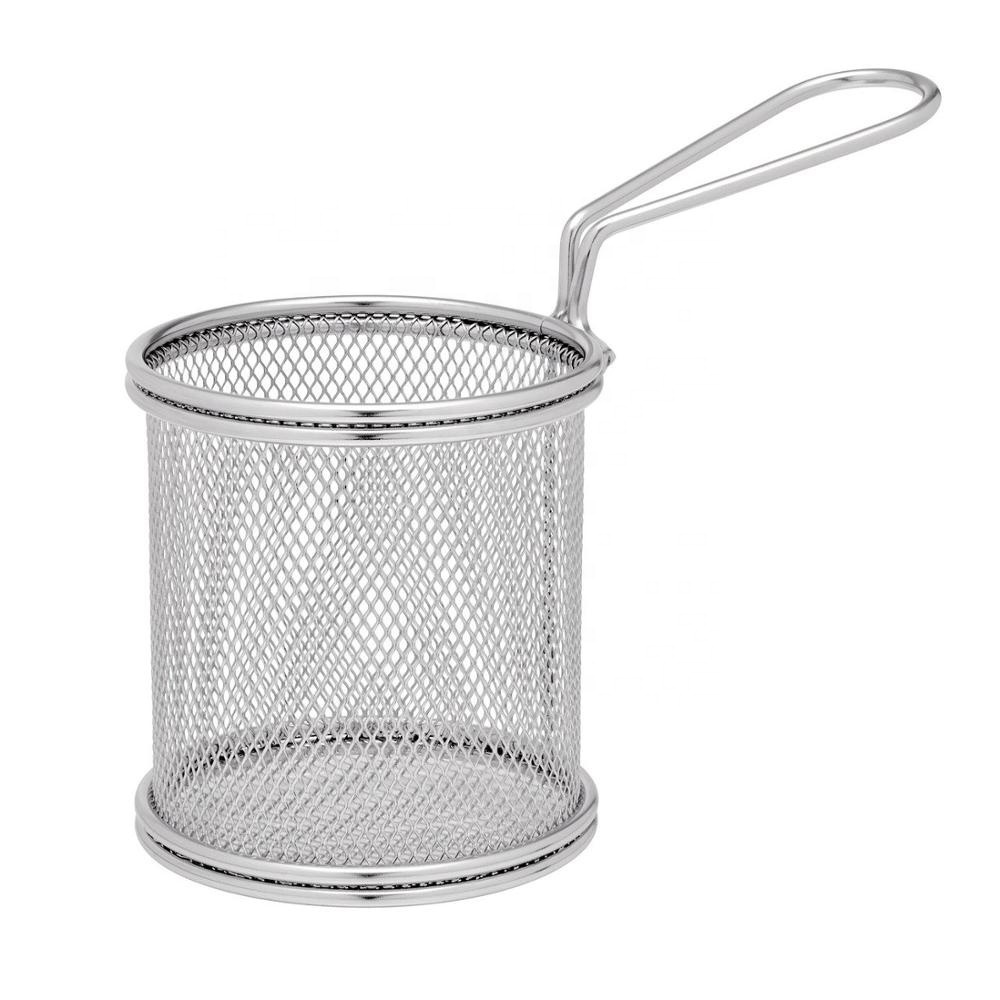 Round Stainless Steel Mesh Fry Basket for Table Serving