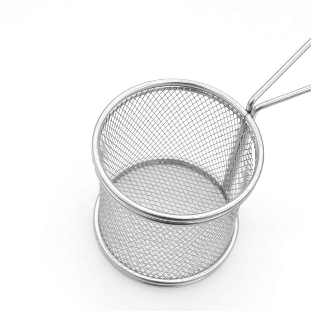 Round Stainless Steel Mesh Fry Basket for Table Serving