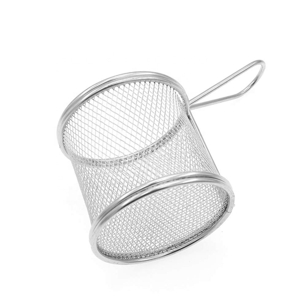 Round Stainless Steel Mesh Fry Basket for Table Serving