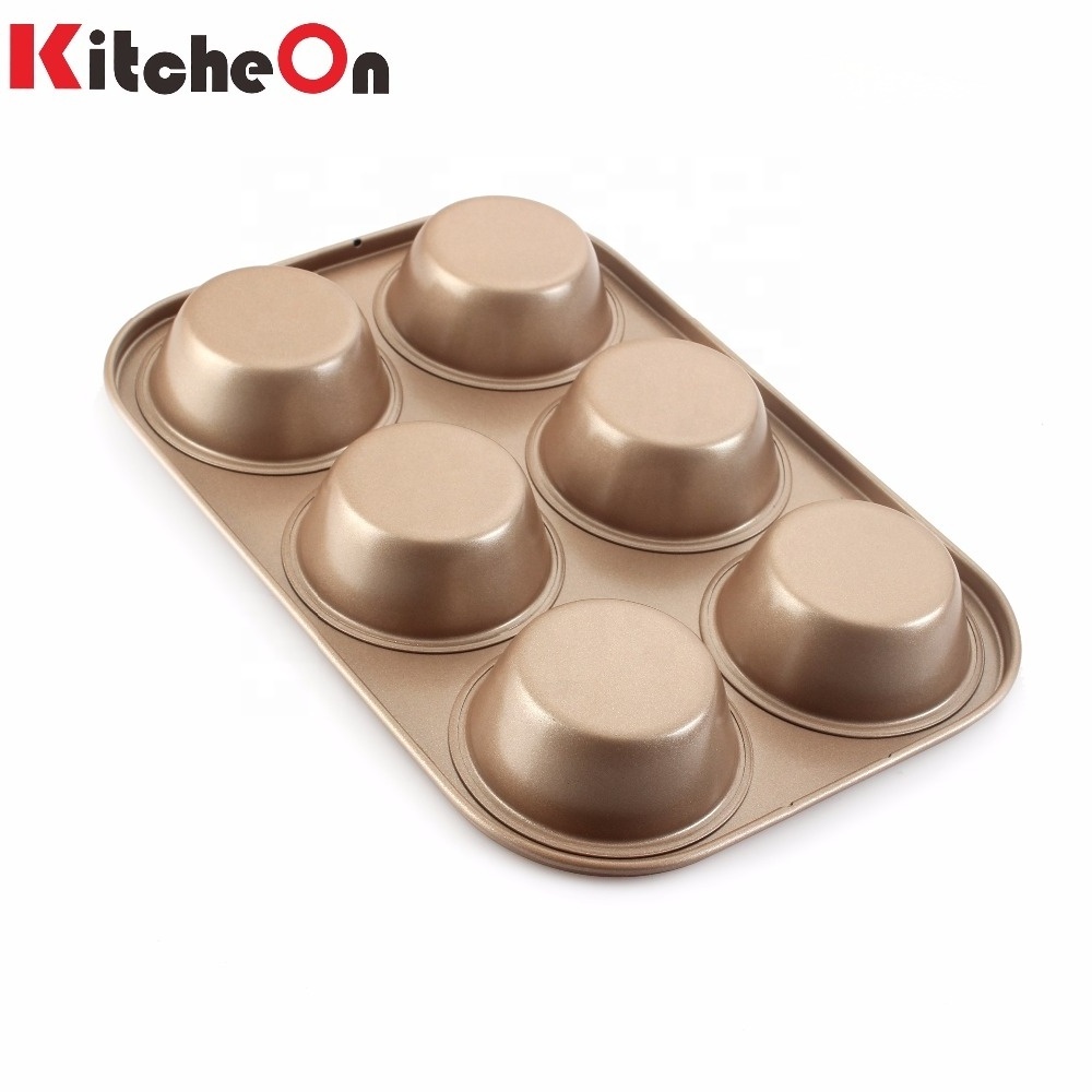 Hot Sale Champagne 6 Cup Carbon Steel Nonstick Muffin Tray