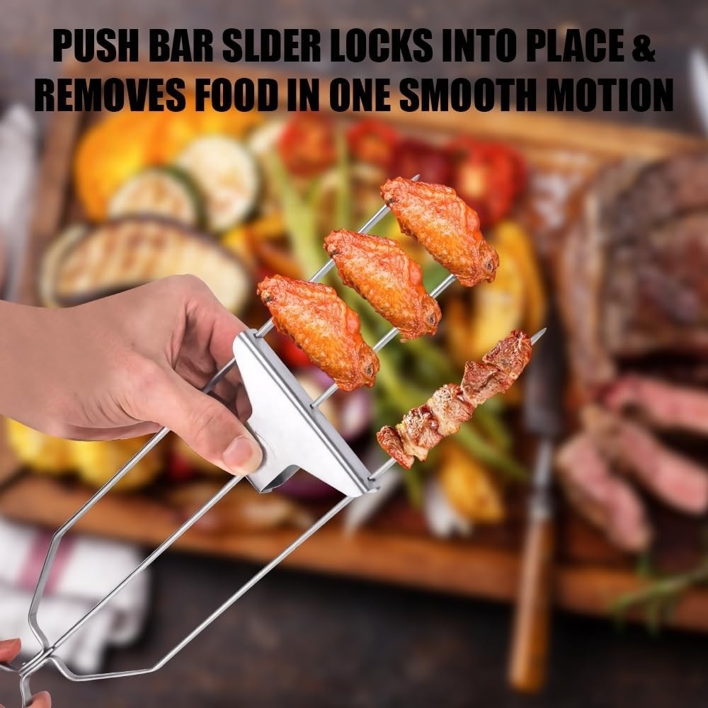 Professional Stainless Steel 3-prong Kabob Skewers for Grilling with Slider