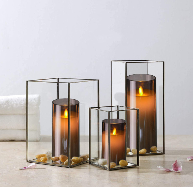 Set of 3 Acrylic Glass Candle Shell Plastic Flameless Led Candles With Moving Wick for party home decoration