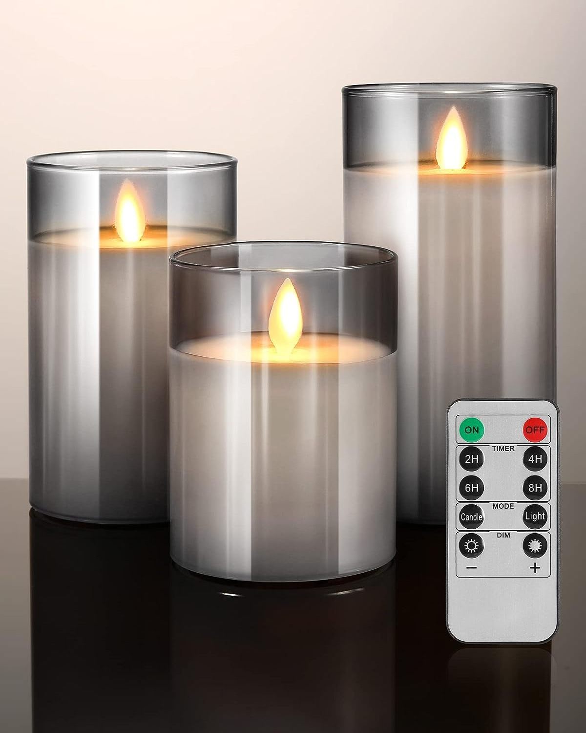 Grey acrylic glass battery operated flameless candles LED Pillar  flameless candles with remote for party home decoration