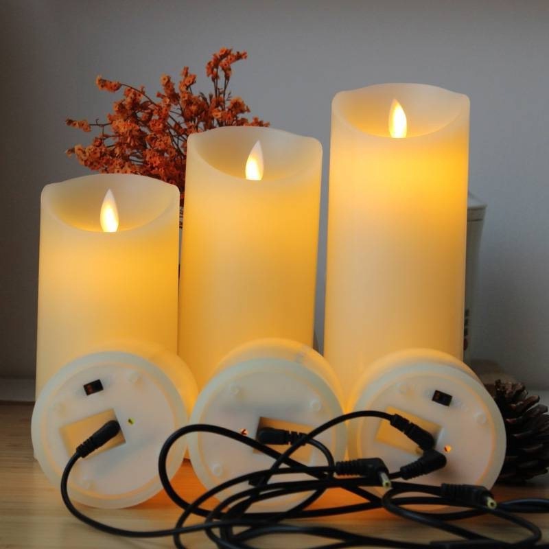 2024 Rechargeable Led flameless pillar candles with moving flame led candles with USB cable with Remote Control