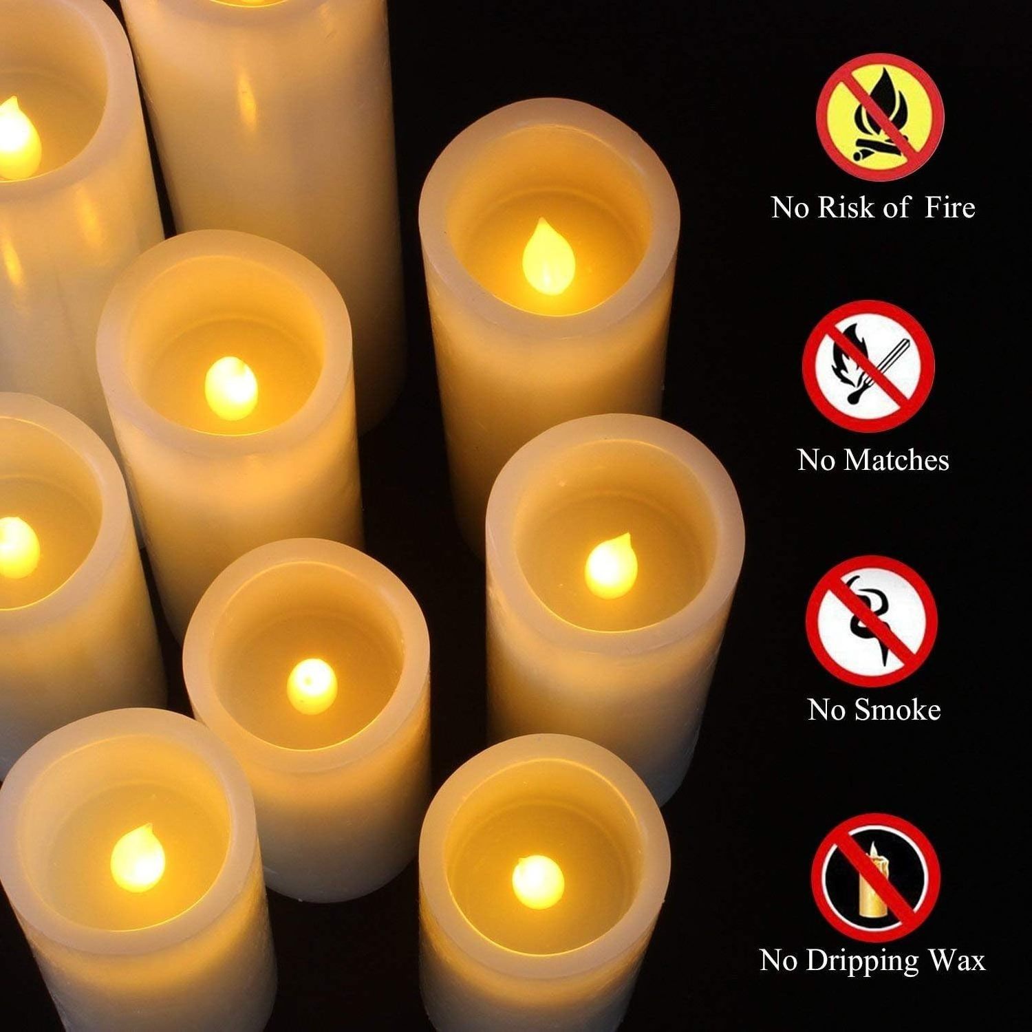 Flickering Flameless Candles with Remote Control  Set of 9 PCS Real Wax Pillar LED Flickering Candles Battery Operated