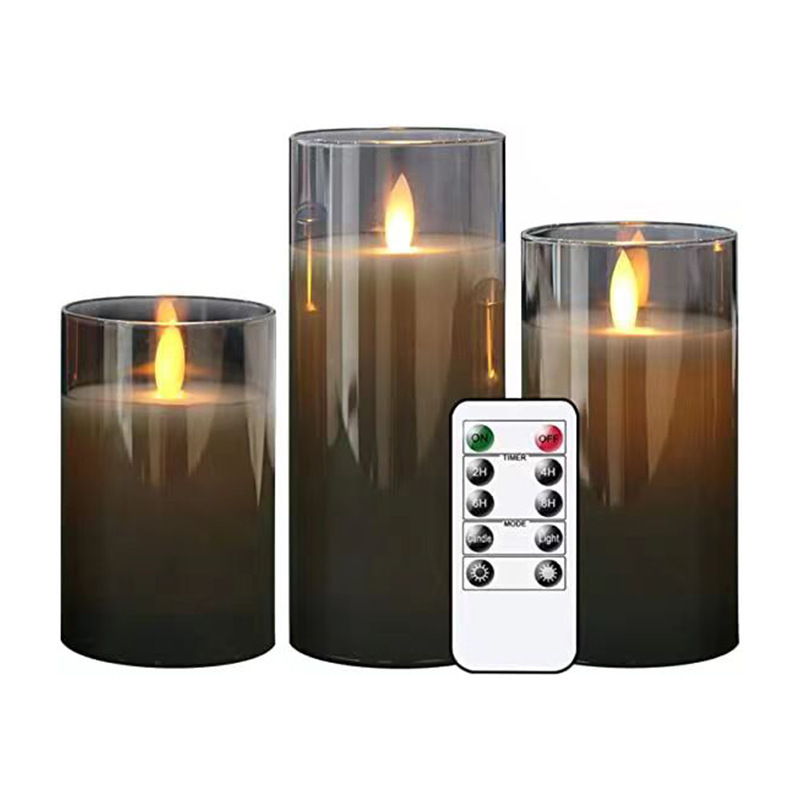 Grey acrylic glass battery operated flameless candles LED Pillar  flameless candles with remote for party home decoration