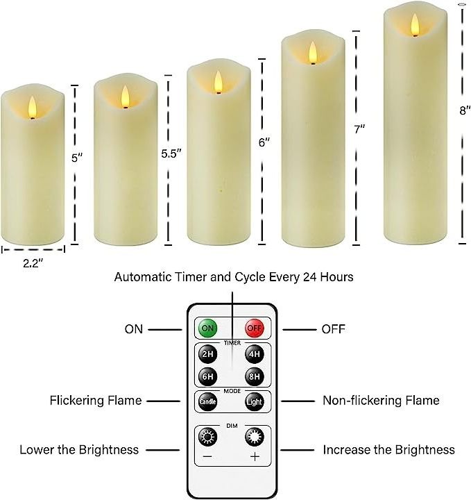 Home decoration led candles with moving flame flameless candles with Remote Control Set of 5