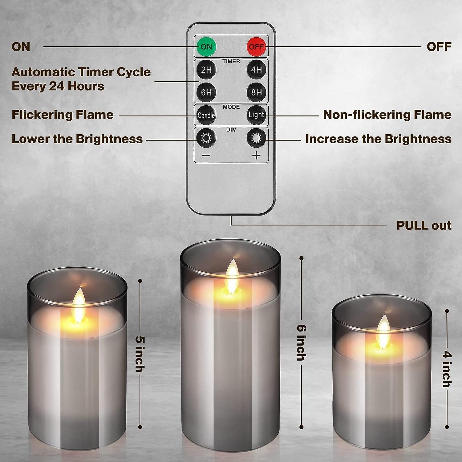 Grey acrylic glass battery operated flameless candles LED Pillar  flameless candles with remote for party home decoration