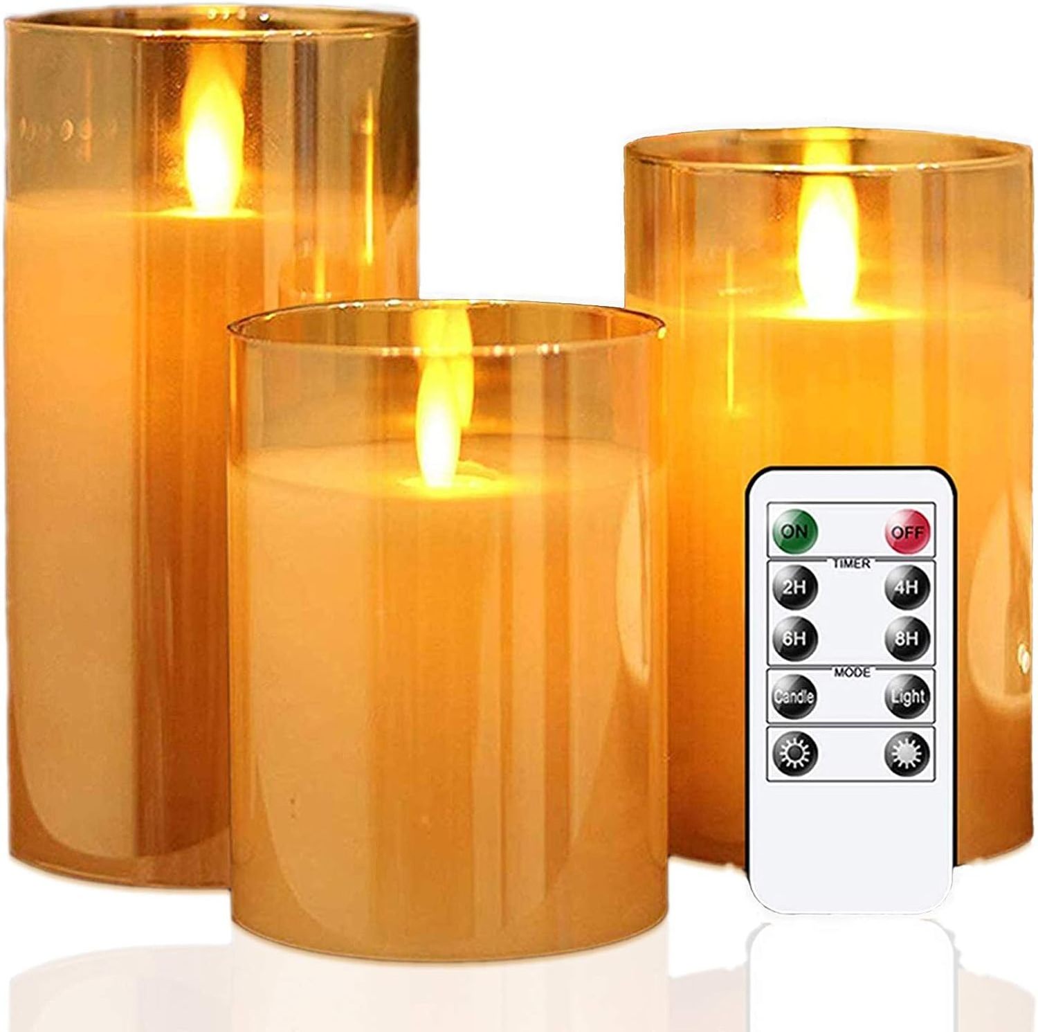 Set of 3  Wax ABS Acrylic Glass moving pillar warm light flameless led candles  battery operated  for party home decoration