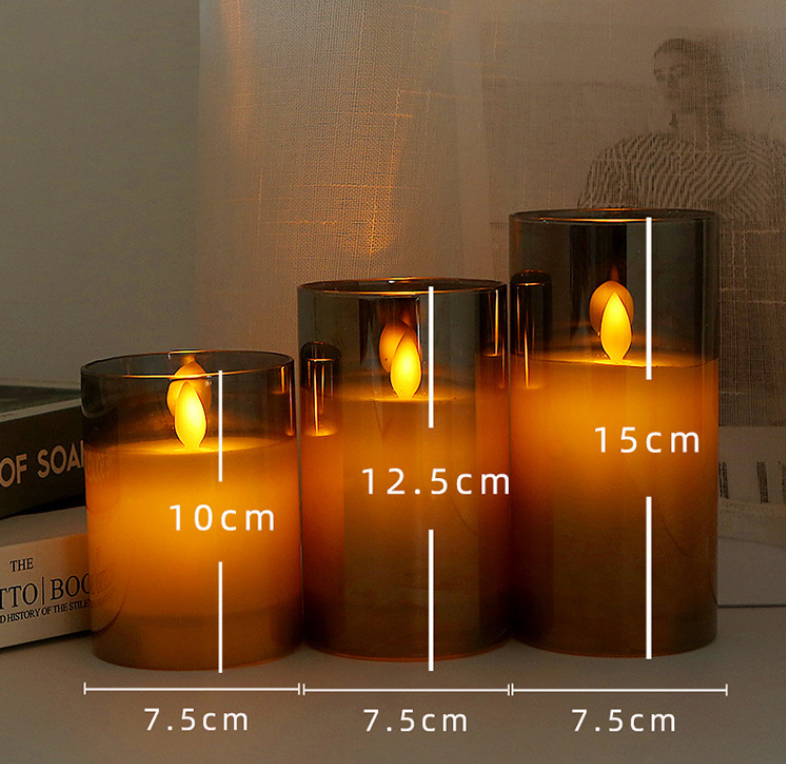 Grey acrylic glass battery operated flameless candles LED Pillar  flameless candles with remote for party home decoration