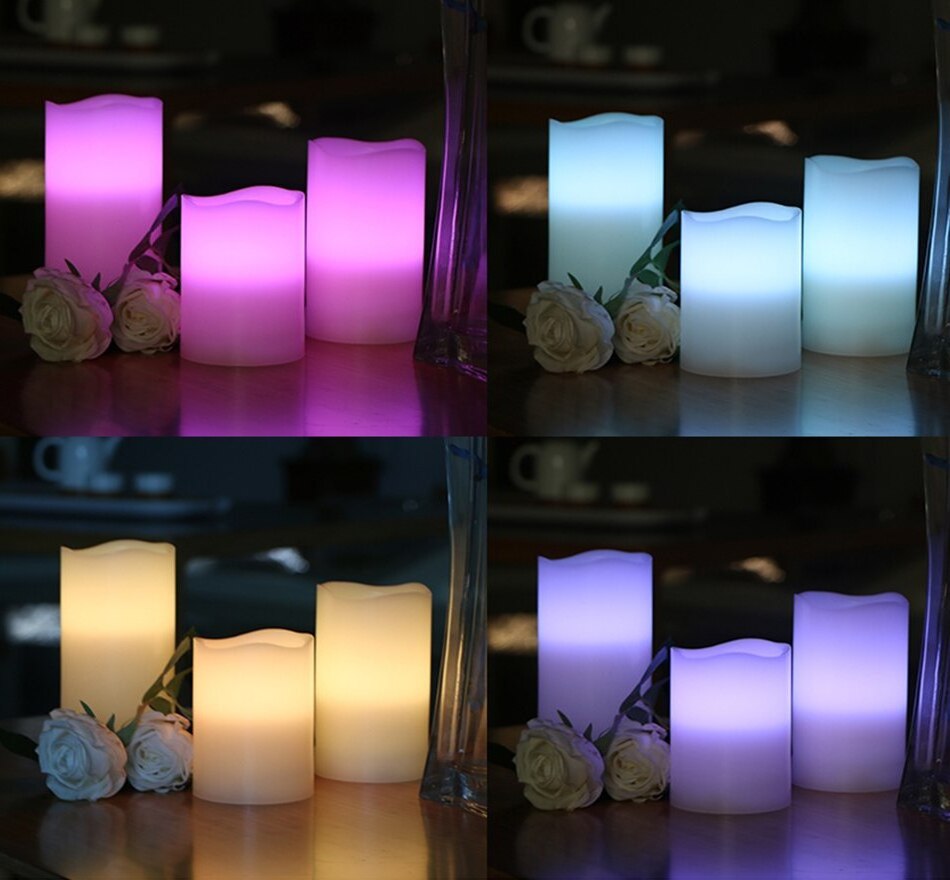 Flameless candles Color Changing LED Flameless Pillar Candles Real wax LED flickering pillar candles battery power set of 3