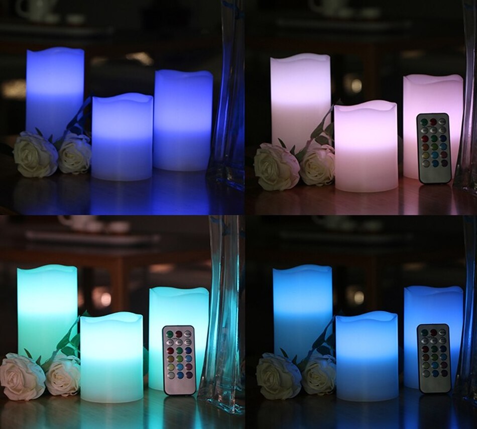 Flameless candles Color Changing LED Flameless Pillar Candles Real wax LED flickering pillar candles battery power set of 3