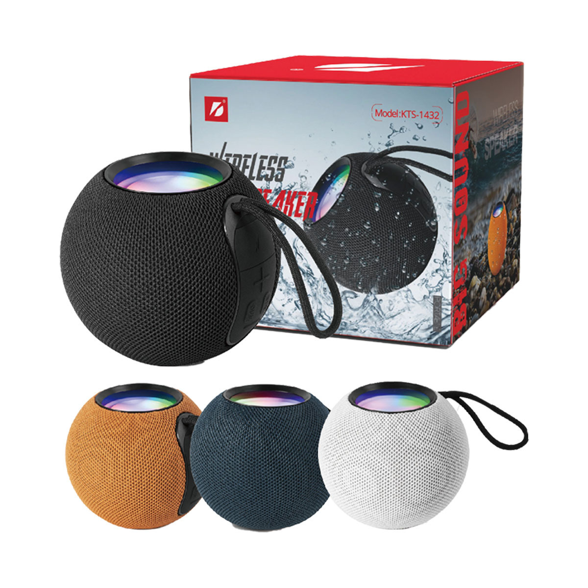 KTS-1432 Swimming pool Beach Fashion Cheap Wireless BT Small Cute Round RGB Light Fabric DJ Waterproof Portable Speaker