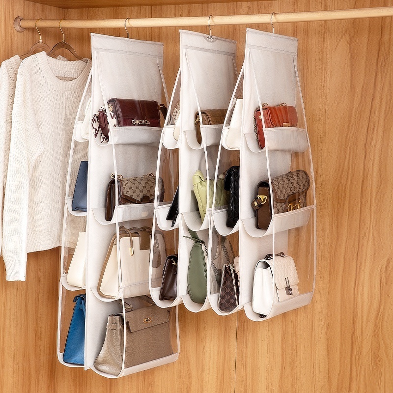 Hanging Handbag Organizer For Wardrobe Closet Transparent Storage Bag Double-sided Handbag Storage Organizer