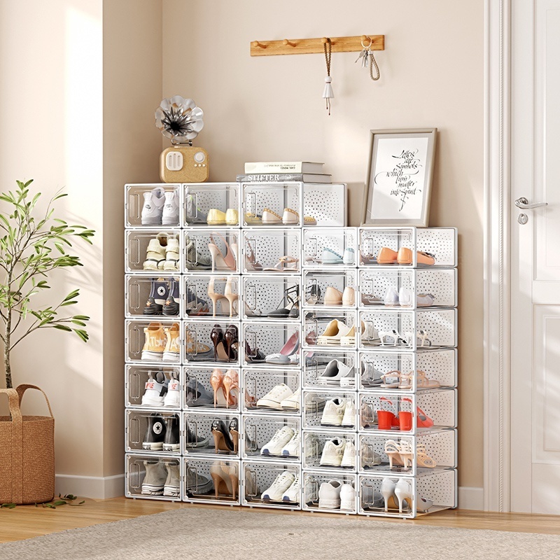 Modern Clear Stackable Shoe Storage Box Foldable Racks Cabinet Plastic Sneaker Box For Shoes Transparent  Display Shoe Case