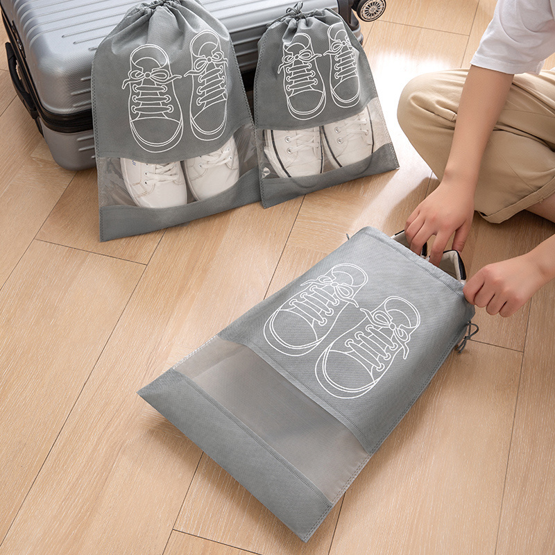 Simple and portable Non-woven Travel Shoe Storage Bag Dust-proof Portable Beam Mouth Draw String Shoe Storage Bag