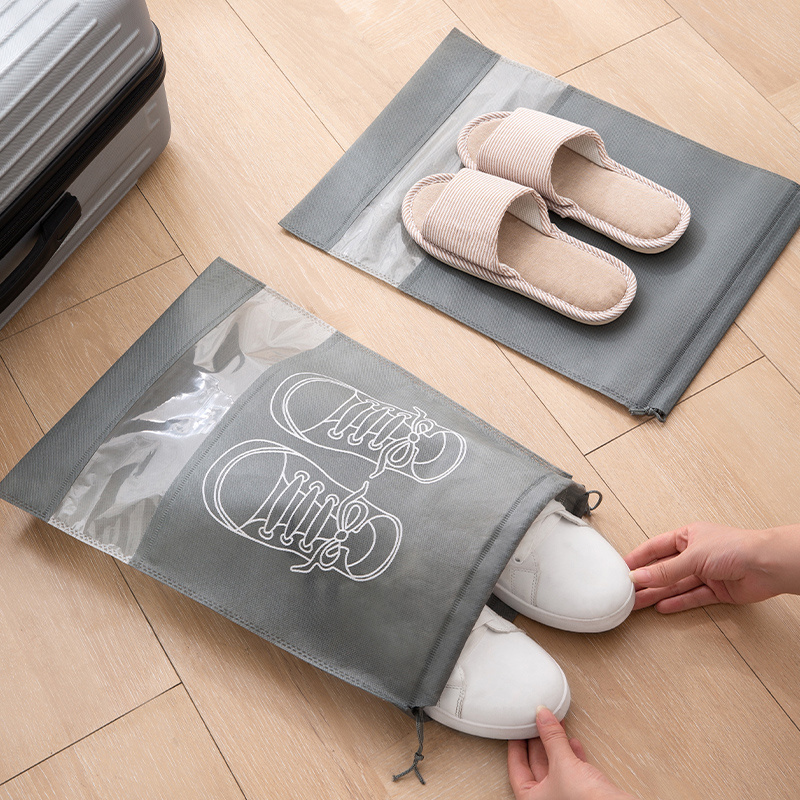 Simple and portable Non-woven Travel Shoe Storage Bag Dust-proof Portable Beam Mouth Draw String Shoe Storage Bag