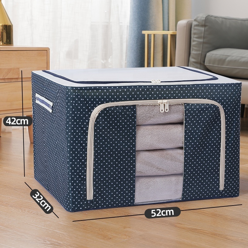 factory 24L steel frame fabric storage box oxford cloth quilt blanket storage bag home foldable clothing organizer kid box OEM