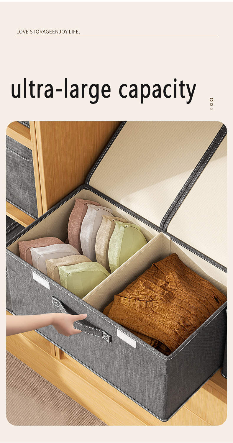 home wardrobe clothes organizer basket storage box foldable linen fabric quilt folding box storage cabinet with double lid