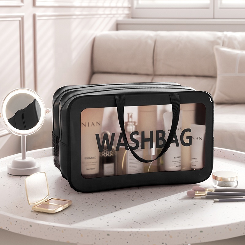 Wholesale Transparent Makeup Bag Makeup Organizer Bag Portable Pu Transparent Makeup Bag With Zipper