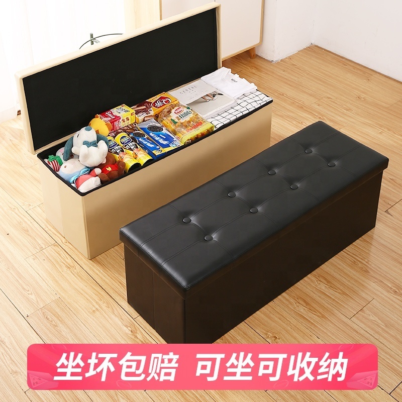 Living Room Bedroom Hallway Foldable Bed End Bench Chest Leather Upholstered Ottoman Folding Storage Foot Stool Storages Luxury