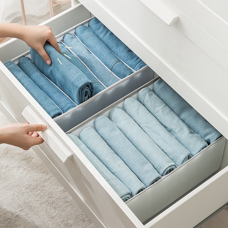 Multipurpose Washable 7 Grids Wardrobe Cabinet Clothes Jeans Panty Drawer Organizer with Grid Closet Foldable Storage Bin