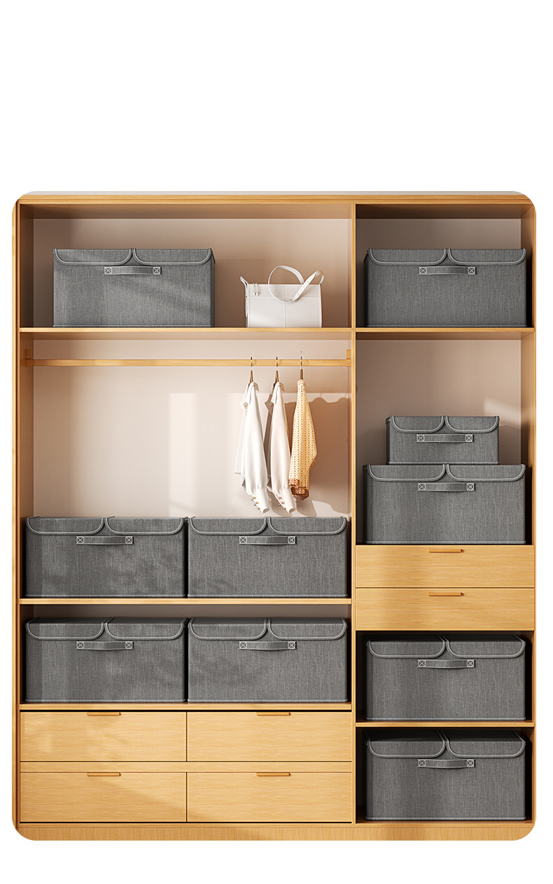 home wardrobe clothes organizer basket storage box foldable linen fabric quilt folding box storage cabinet with double lid