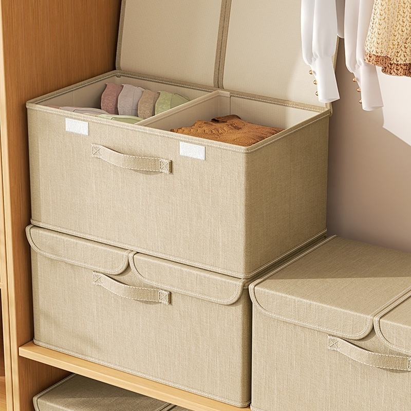 Cotton And Linen Foldable Storage Box Home Clothes Box Large-Capacity Storage Box With Double Lid