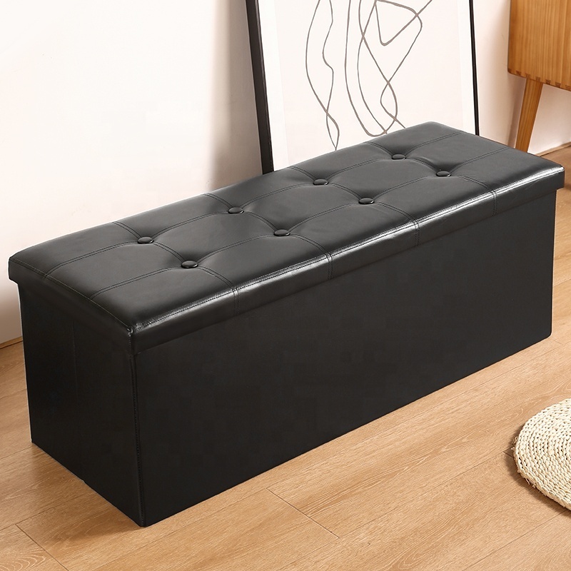 Living Room Bedroom Hallway Foldable Bed End Bench Chest Leather Upholstered Ottoman Folding Storage Foot Stool Storages Luxury