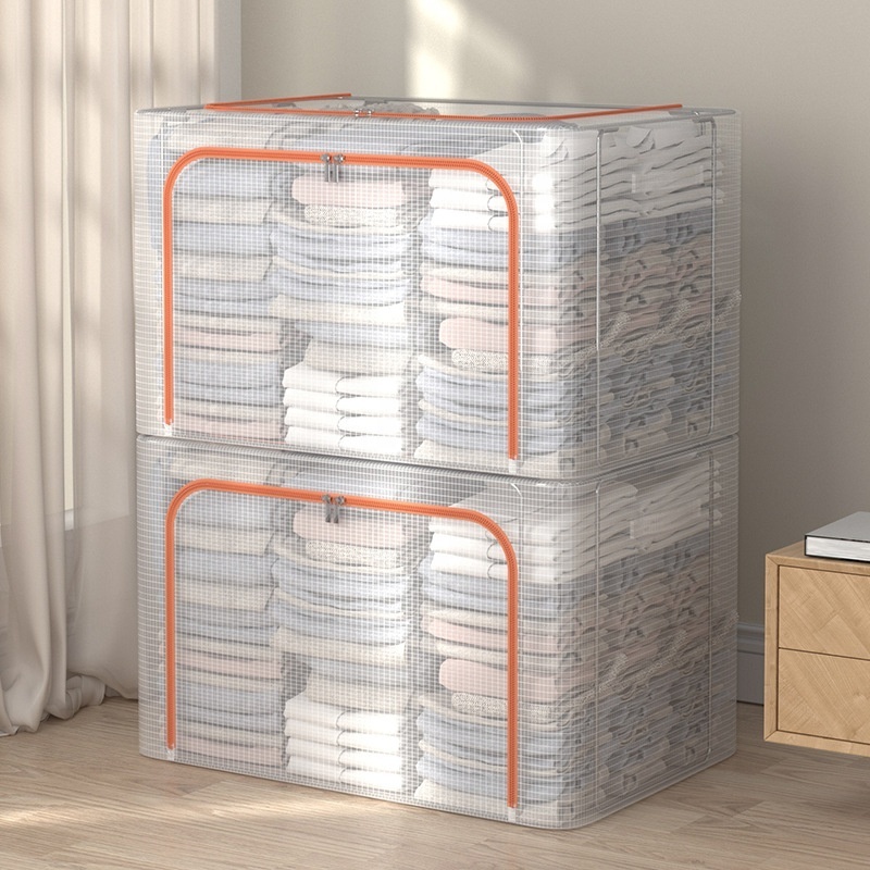 comforter storage bag foldable transparent PVC grid storage box clear drawer wholesale clothes storage for blanket clothes