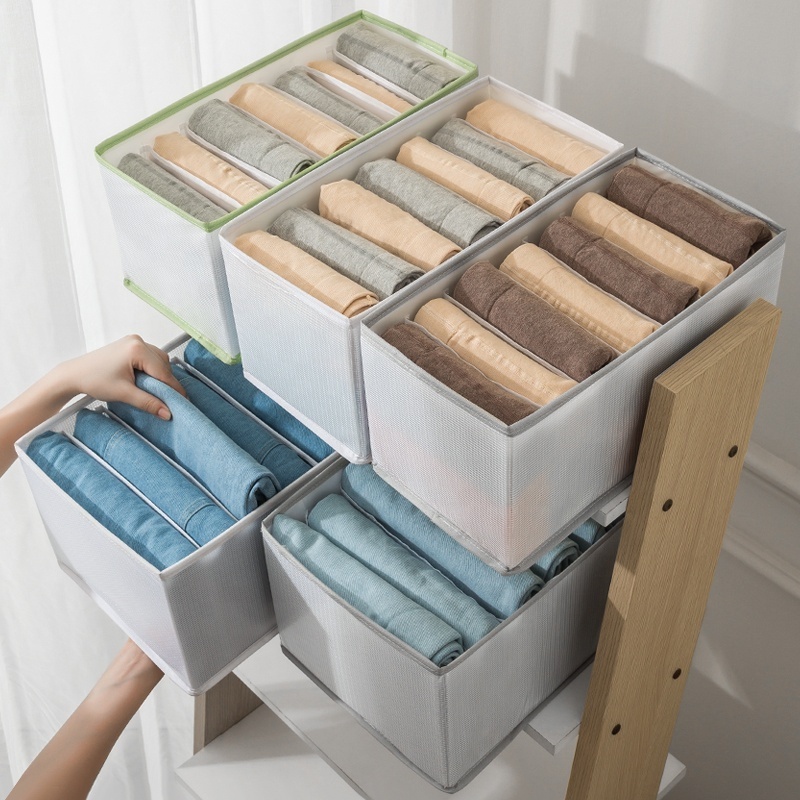 Multipurpose Washable 7 Grids Wardrobe Cabinet Clothes Jeans Panty Drawer Organizer with Grid Closet Foldable Storage Bin