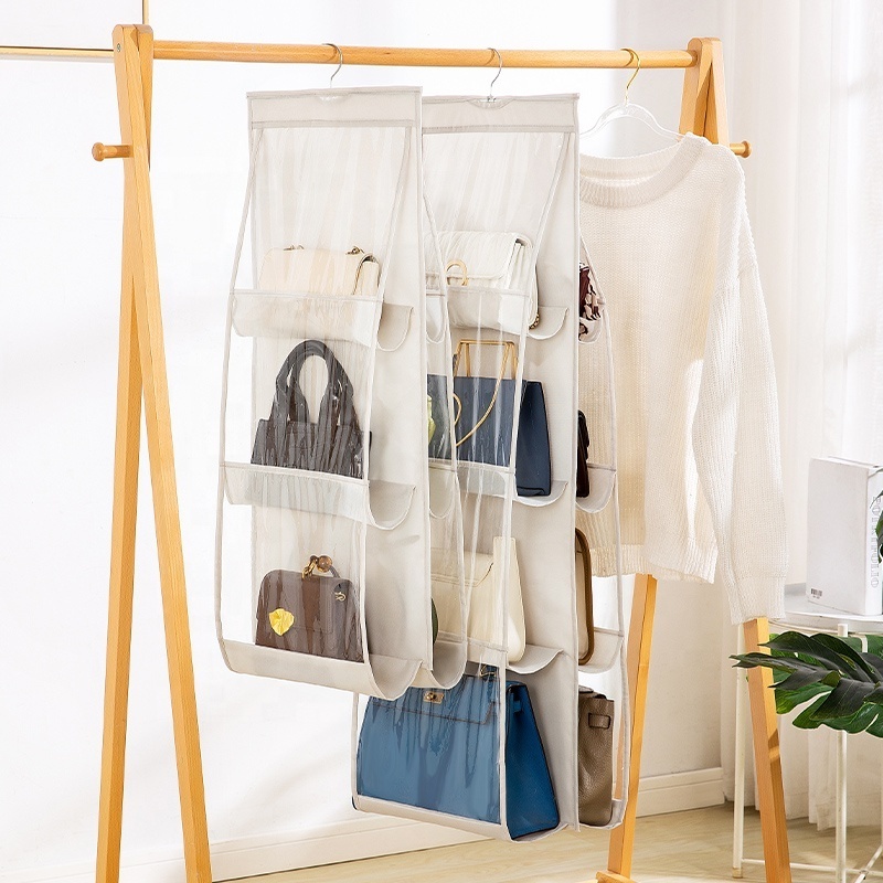 Hanging Handbag Organizer For Wardrobe Closet Transparent Storage Bag Double-sided Handbag Storage Organizer