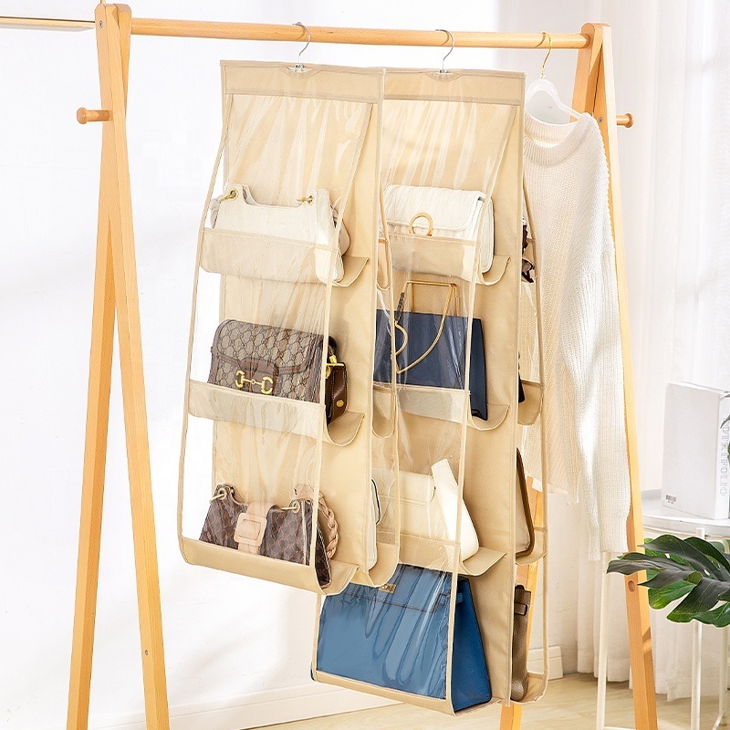 Hanging Handbag Organizer For Wardrobe Closet Transparent Storage Bag Double-sided Handbag Storage Organizer