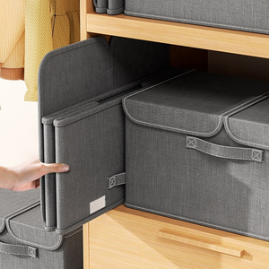 Cotton And Linen Foldable Storage Box Home Clothes Box Large-Capacity Storage Box With Double Lid