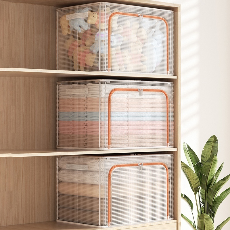 comforter storage bag foldable transparent PVC grid storage box clear drawer wholesale clothes storage for blanket clothes