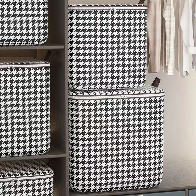 Fashionable Wardrobe Cotton Quilt Storage Thickened Foldable Storage Basket Thousand Bird Grid Storage Bag With Hand