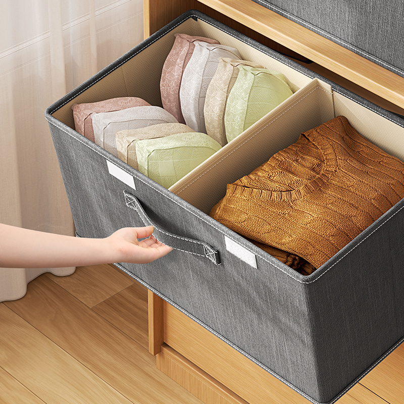 Cotton And Linen Foldable Storage Box Home Clothes Box Large-Capacity Storage Box With Double Lid