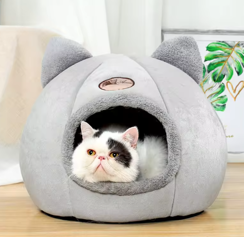 Sustainable Semi-Closed Plush Pet Nest Bed Warm Kennel Tent for Cats and Dogs