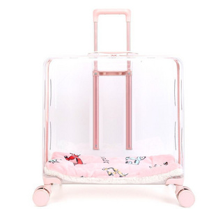 Transparent Backpack Pet Carrier with Trolley Stroller Feature for Cats and Dogs Rolling Travel Bag Breathable Case