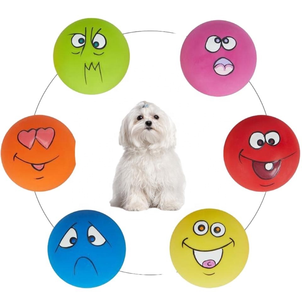 Customized Latex Smiley Face Pet Chew Toys Squeaky Toy Teeth Cleaning Chew Toys for Cats and Dogs